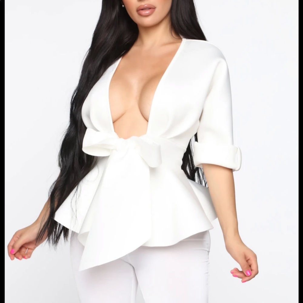 Fashion Nova white Bow tie Peplum Top